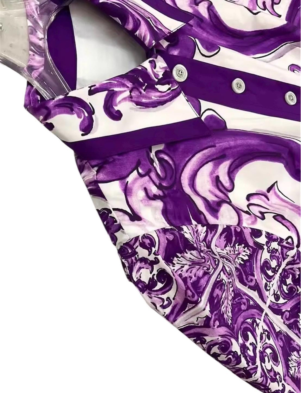 Handmade Purple Majolica Cotton Dress: Italian Designer Shirt Sleeve