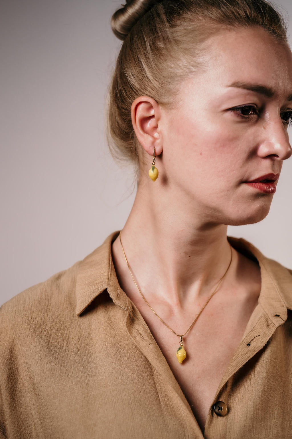Handmade Murano Glass Lemon Necklace: Gold Plated Charm