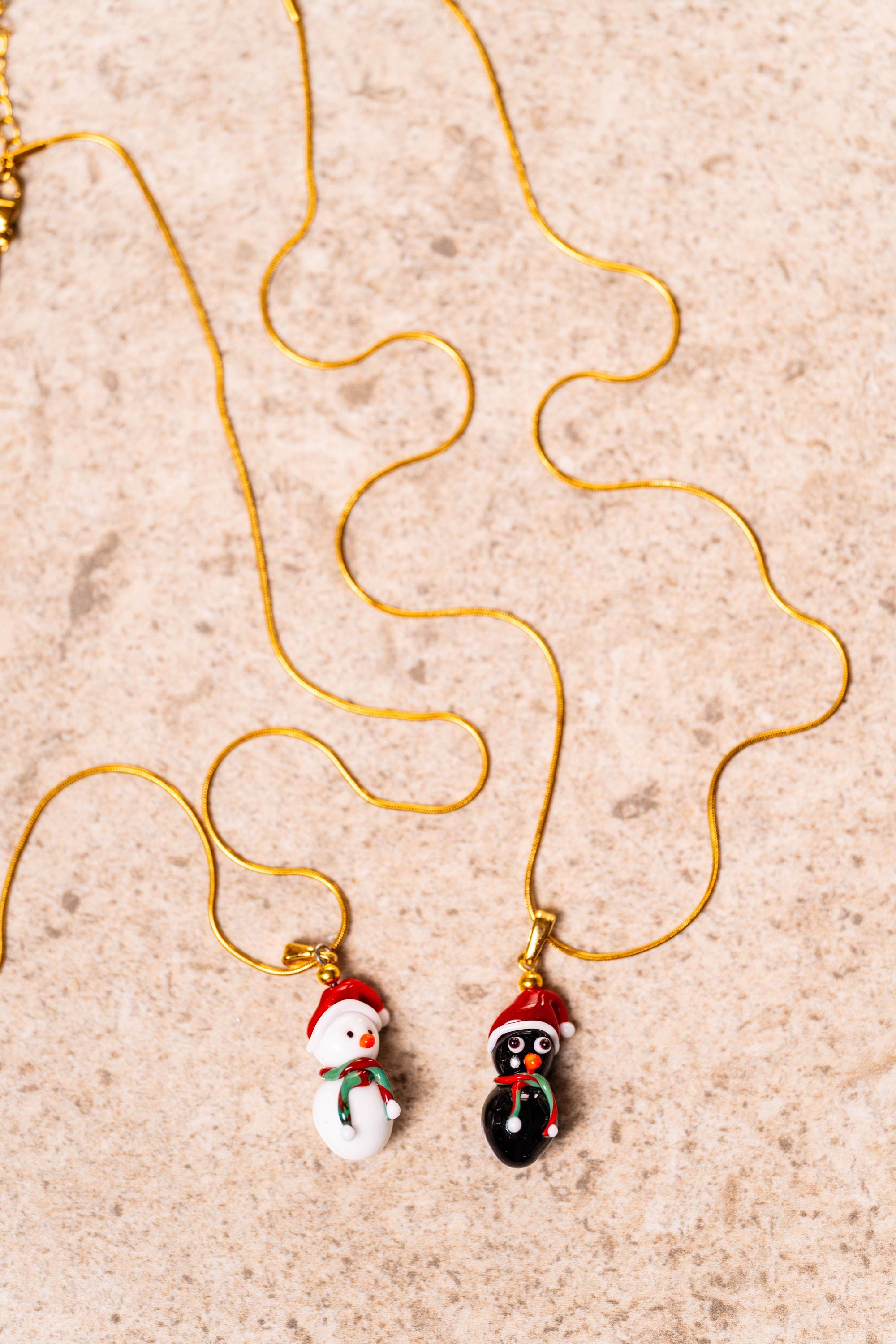 Handmade Murano Glass Christmas Necklace: Snowman or Penguin