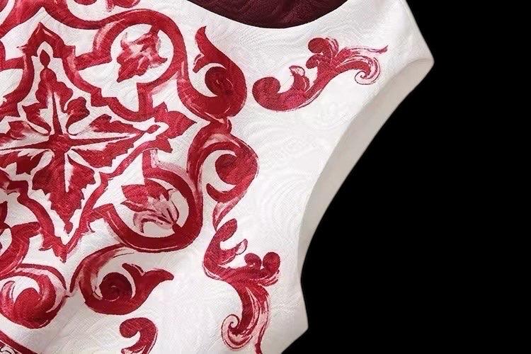Handmade Italian designer Brocade Majolica print sleeveless mini dress, red white Minidress summer dress