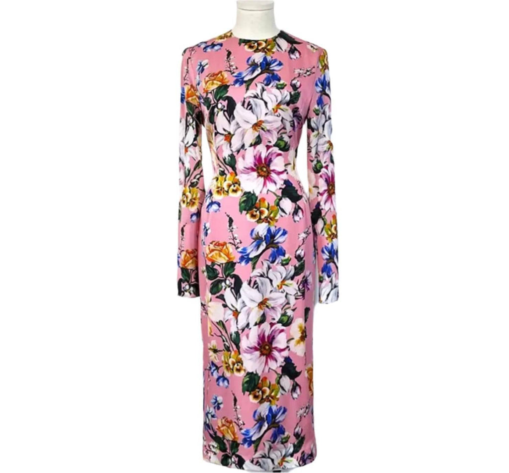 Italian Designer Magnolia print 100% silk dress
