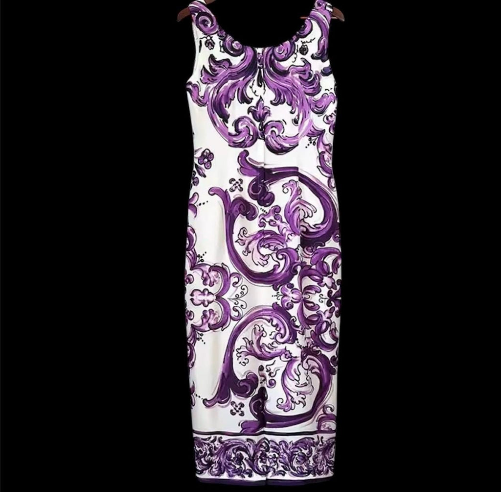 Handmade Italian Majolica Dress: Purple Cotton Summer Dress