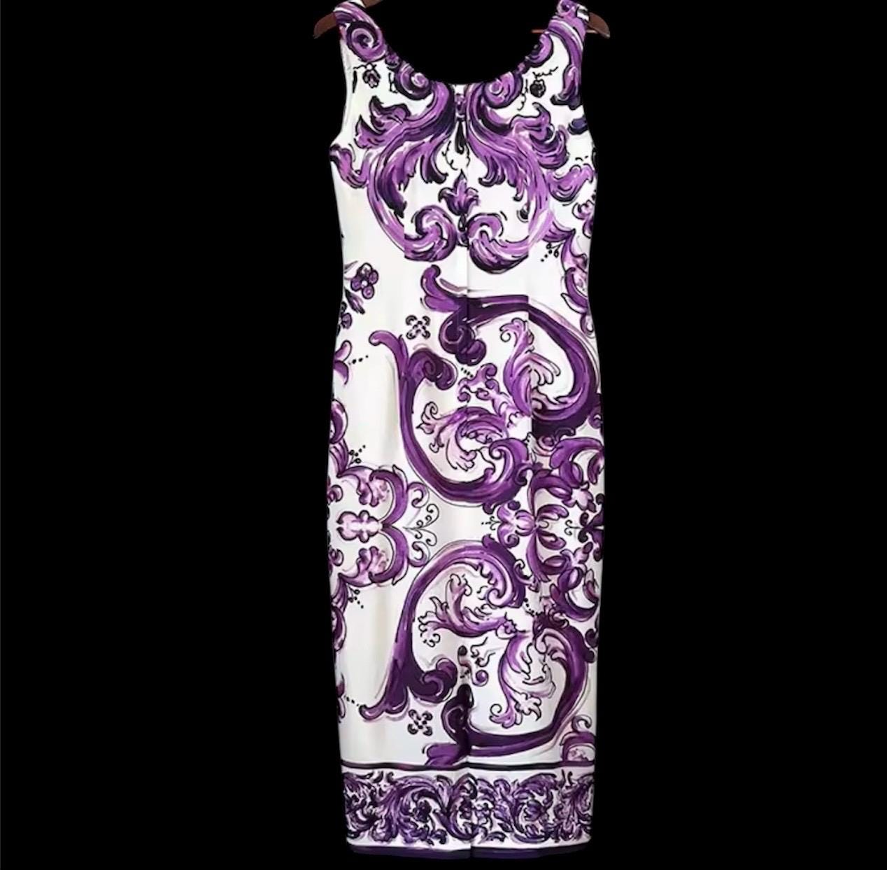 Handmade Italian Majolica Dress: Purple Cotton Summer Dress