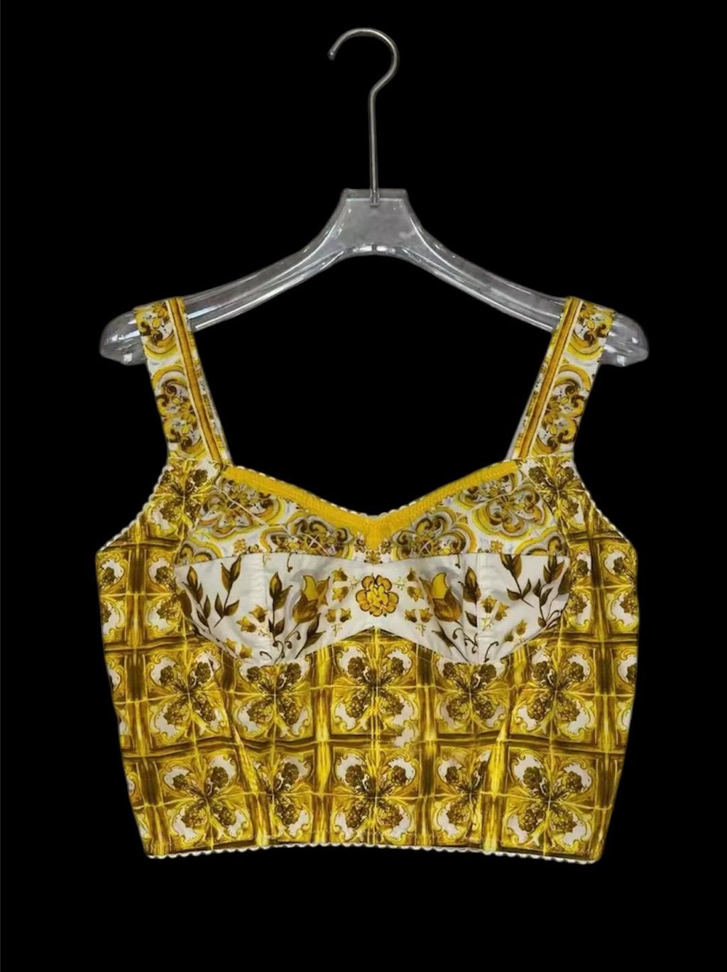 Italian designer Majolica style dress set, skirt and top 100% cotton Yellow colors