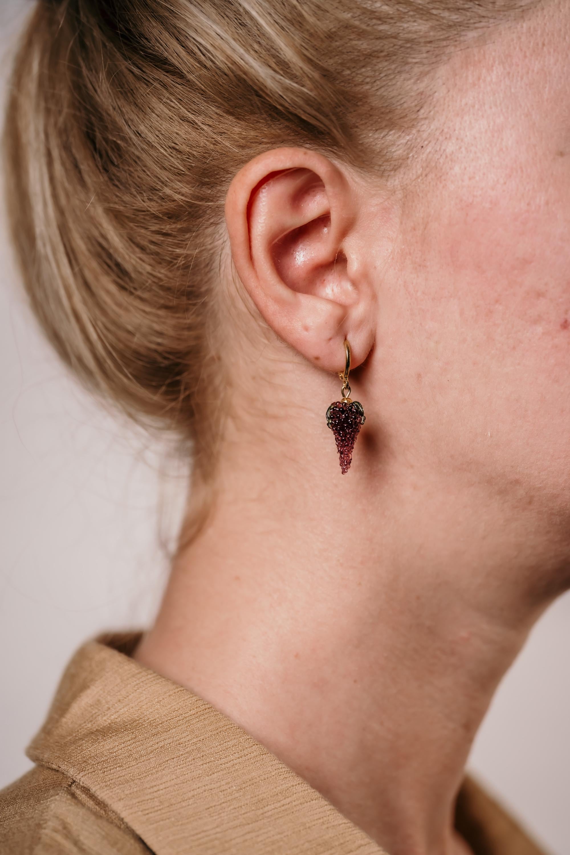 Handmade Murano Glass Grape Earrings: Gold Plated Hoop Charms
