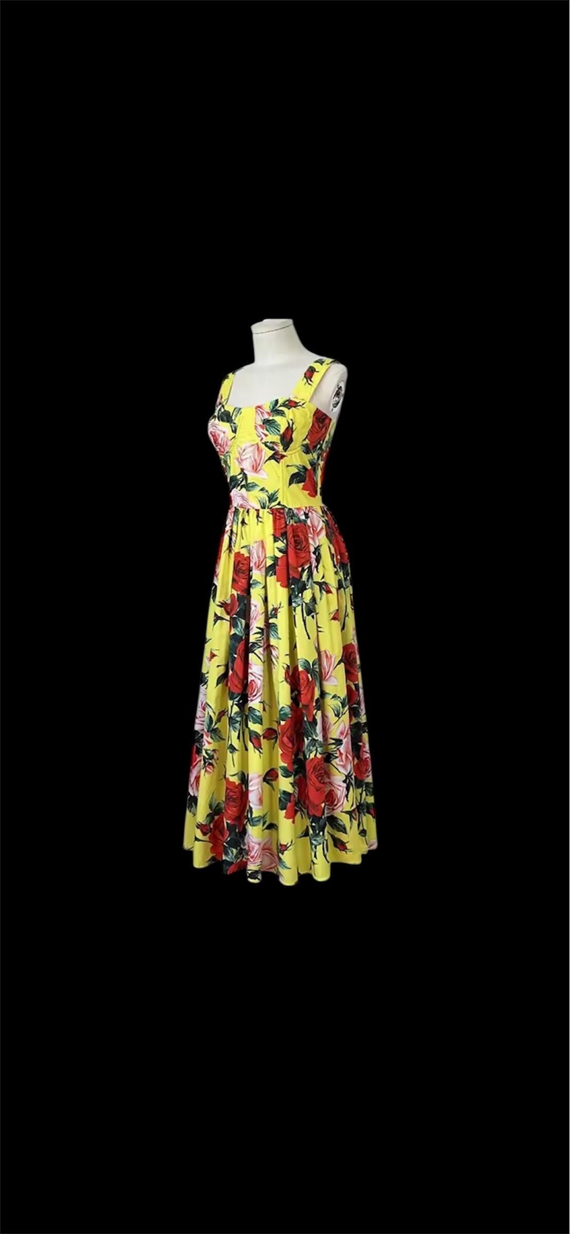 Handmade Italian Cotton Sundress: Gardenia Print Midi Dress
