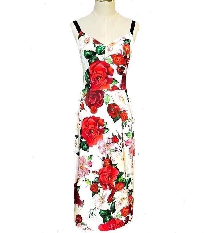 Italian Roses Peonies Print Silk Dress - Summer Style
