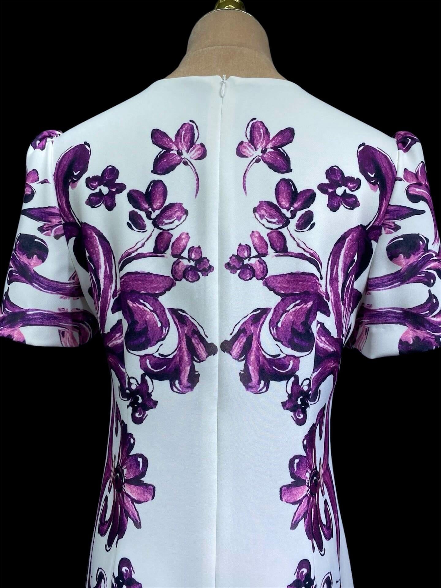 Italian Majolica Print Dress: Rhinestone Detail, Purple Cotton Blend