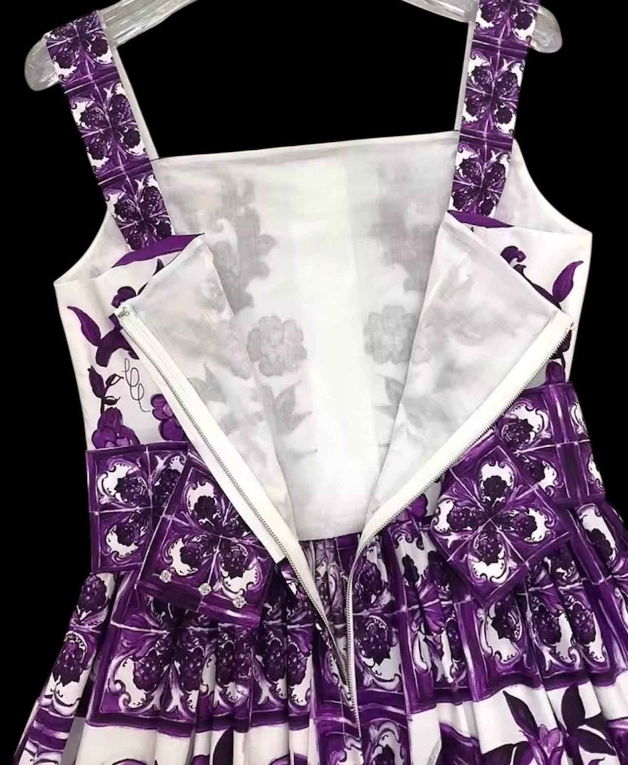 Handmade Majolica Print Cotton Dress: Italian Designer Summer Dress