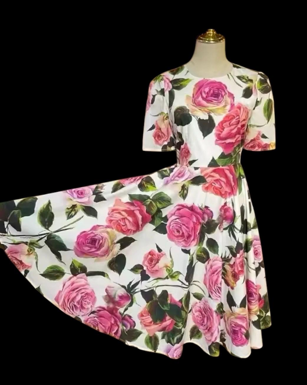 Handmade Italian Cotton Babydoll Dress: Pink Rose Print