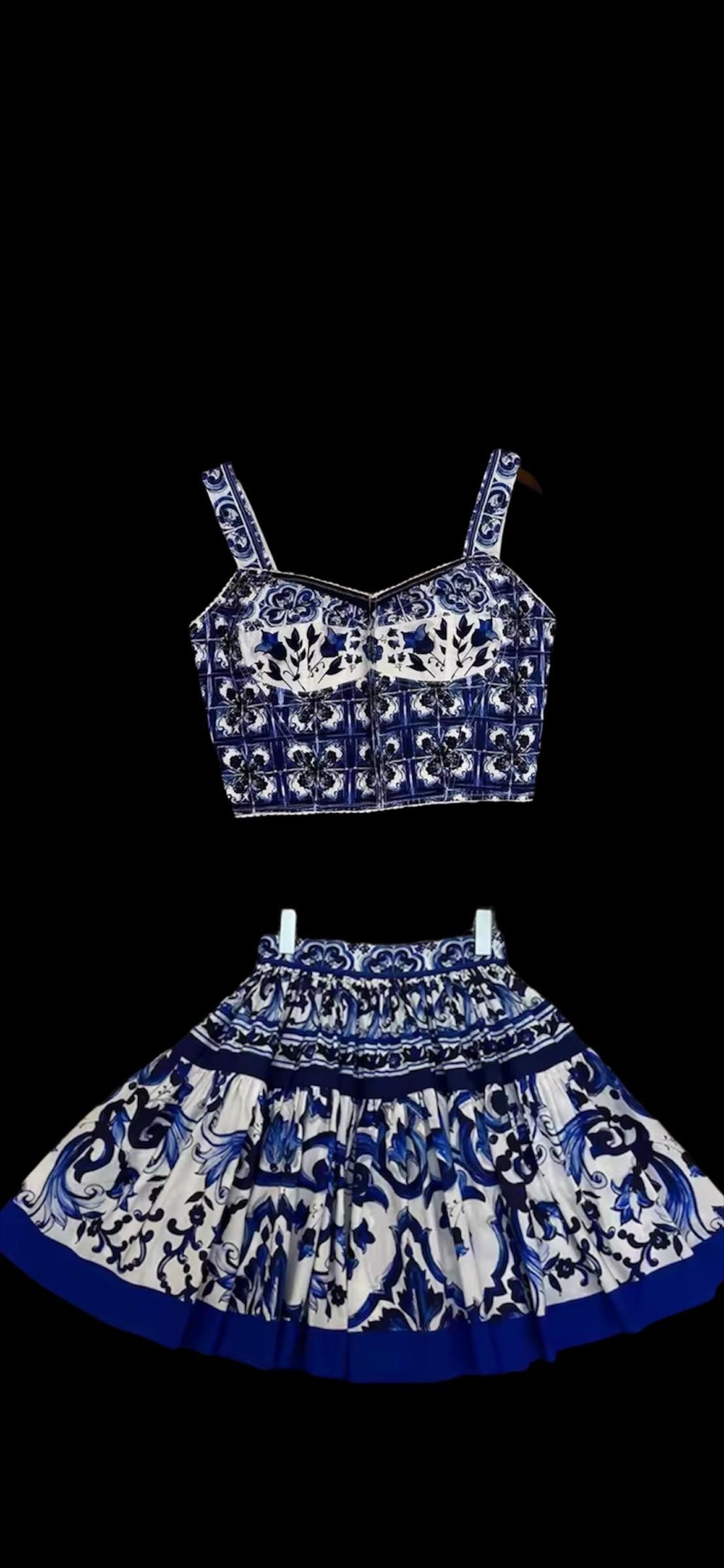 Italian designer Majolica style dress set, skirt and top 100% cotton