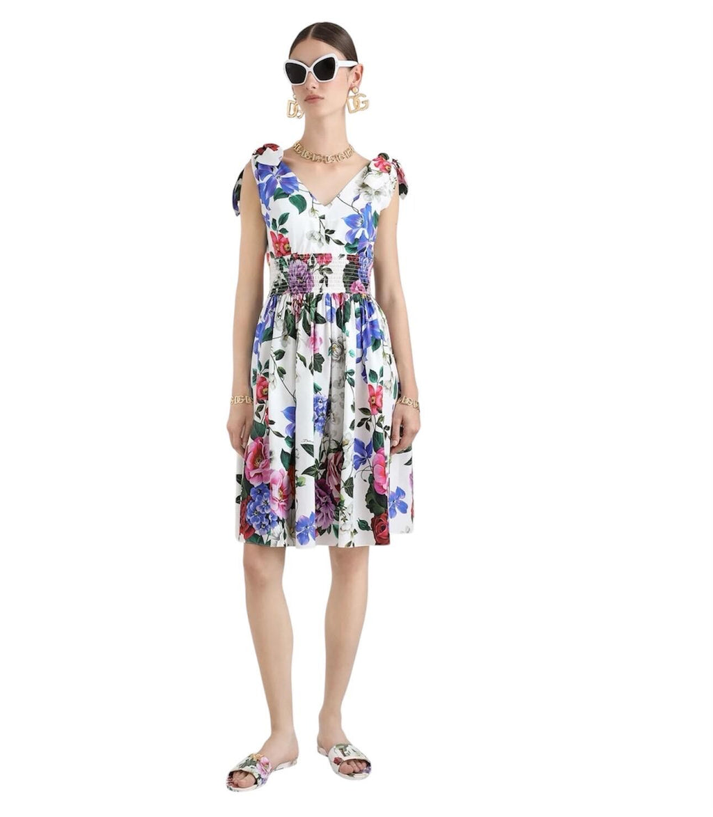 Italian Luxury designer Roses and Violets print 100% cotton sundress