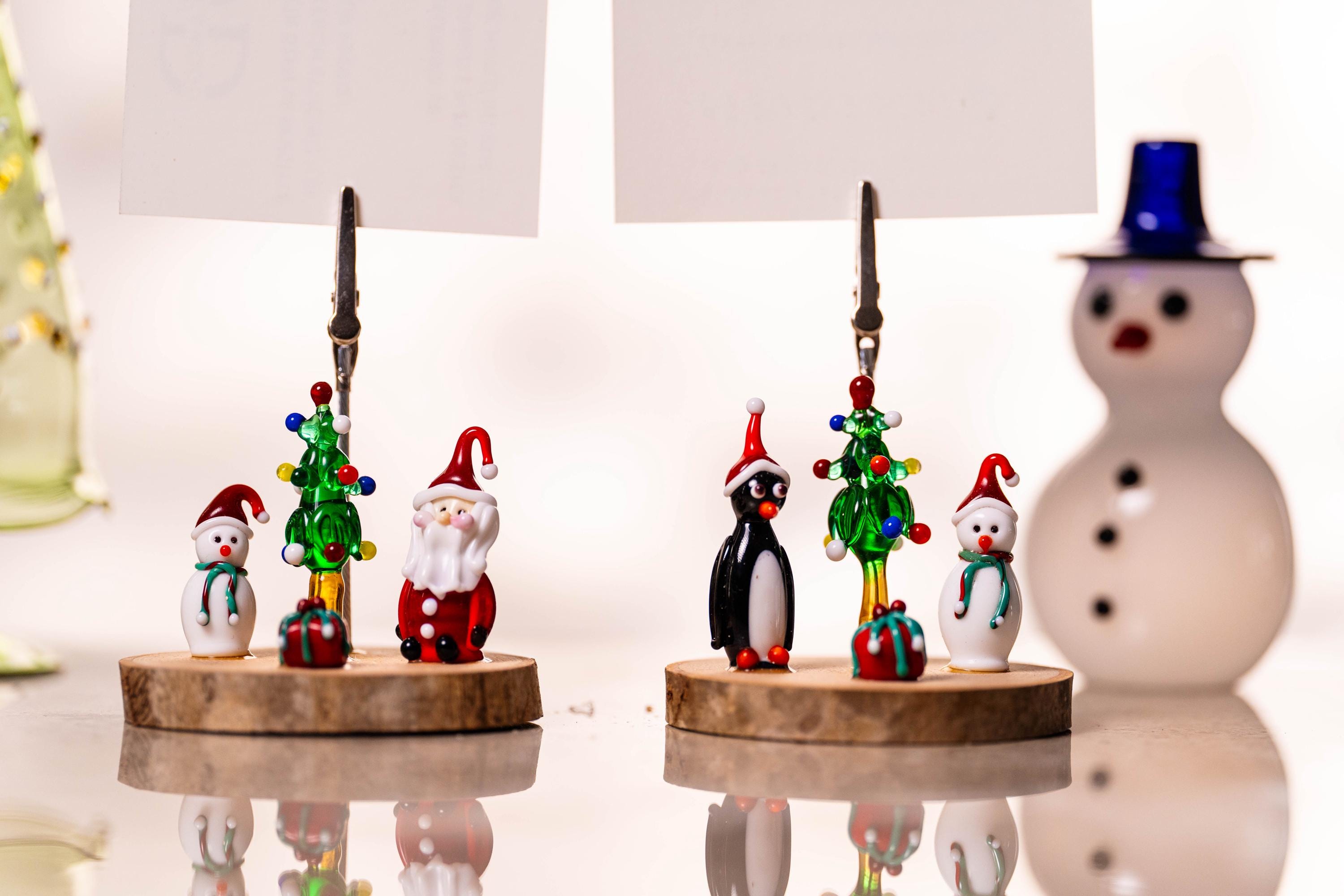 Handmade Murano Glass Christmas Noteholder: Snowman or Penguin Clip
