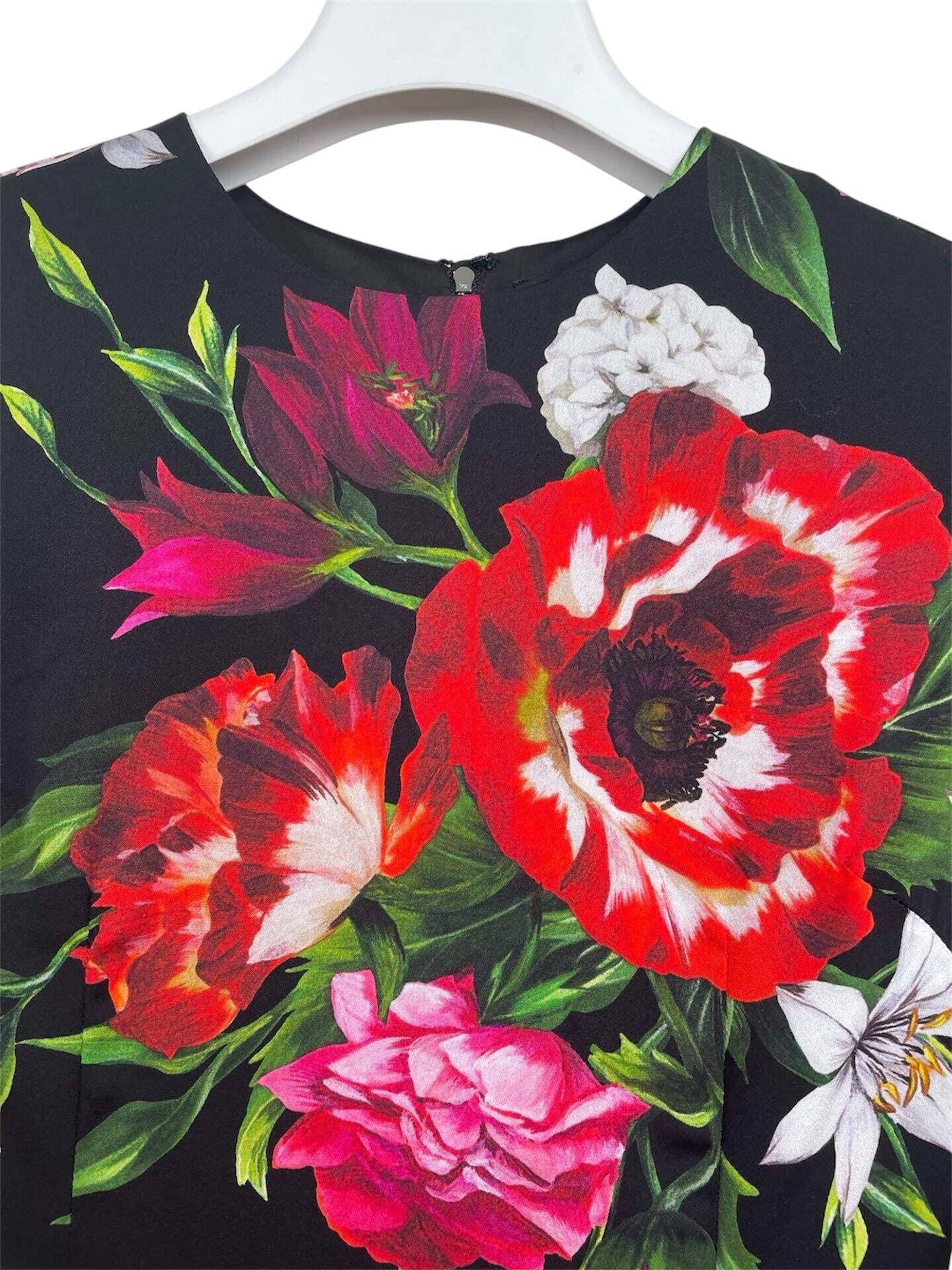 Handmade Italian Long sleeves Floral print 100% silk dress