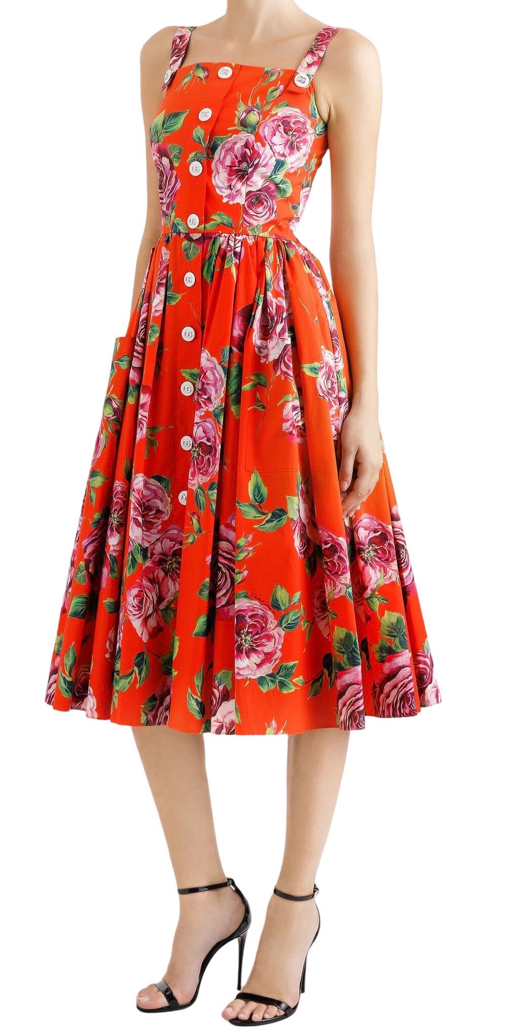 Handmade Italian Cotton Sundress: Roses Print Sleeveless Dress
