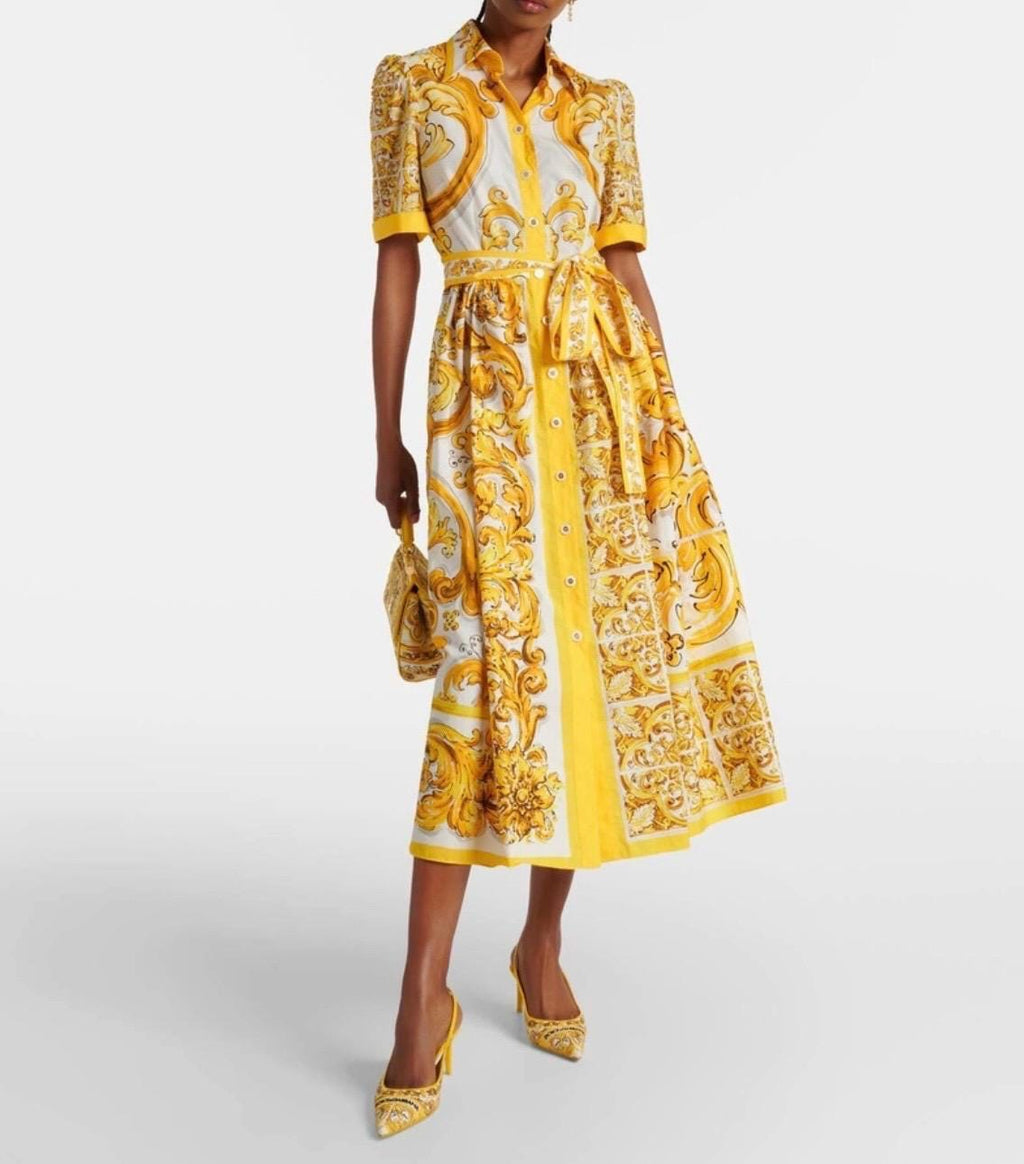 Handmade Italian Majolica Dress: Sicilian Porcelain Cotton Luxury