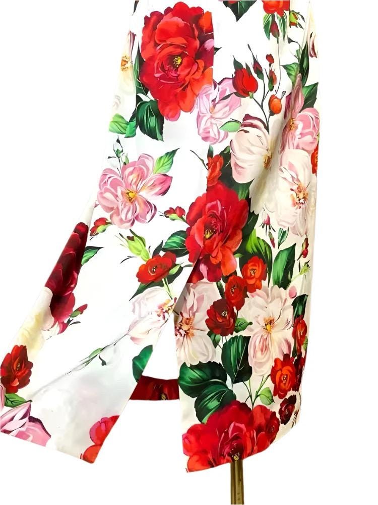 Italian Roses Peonies Print Silk Dress - Summer Style