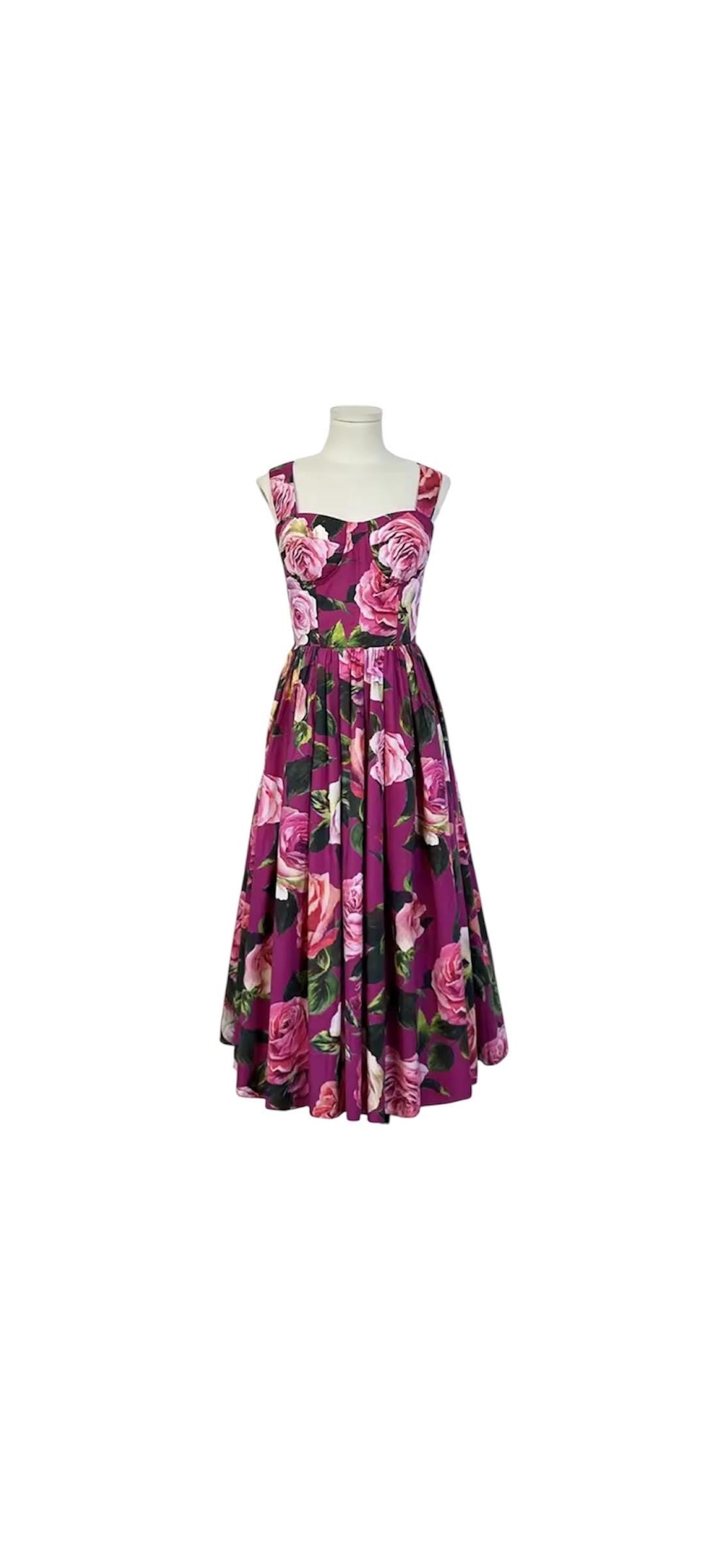 Italian Luxury designer Magenta Roses print push up 100% cotton dress