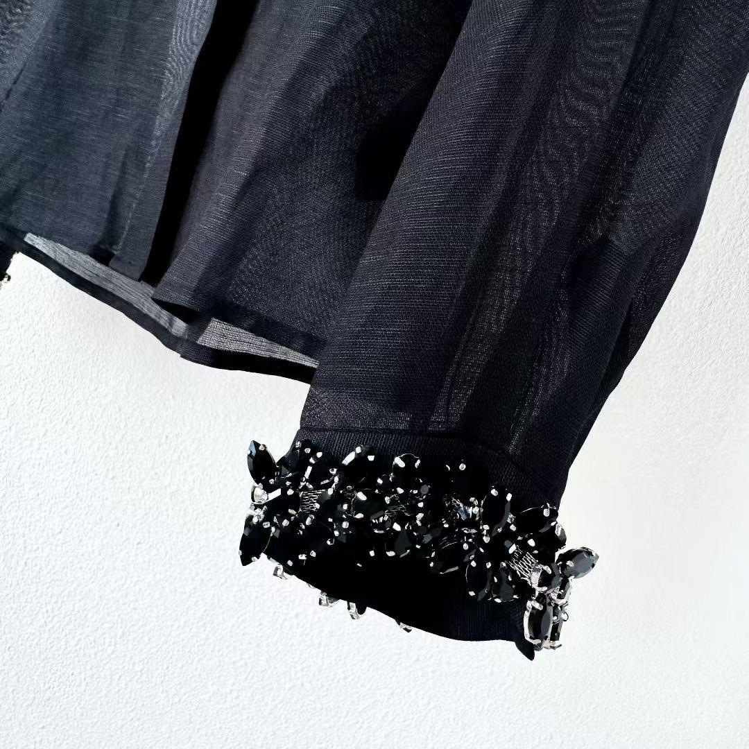 Handmade Italian Linen Silk Dress Set: Black color with crystals Wedding Occasion