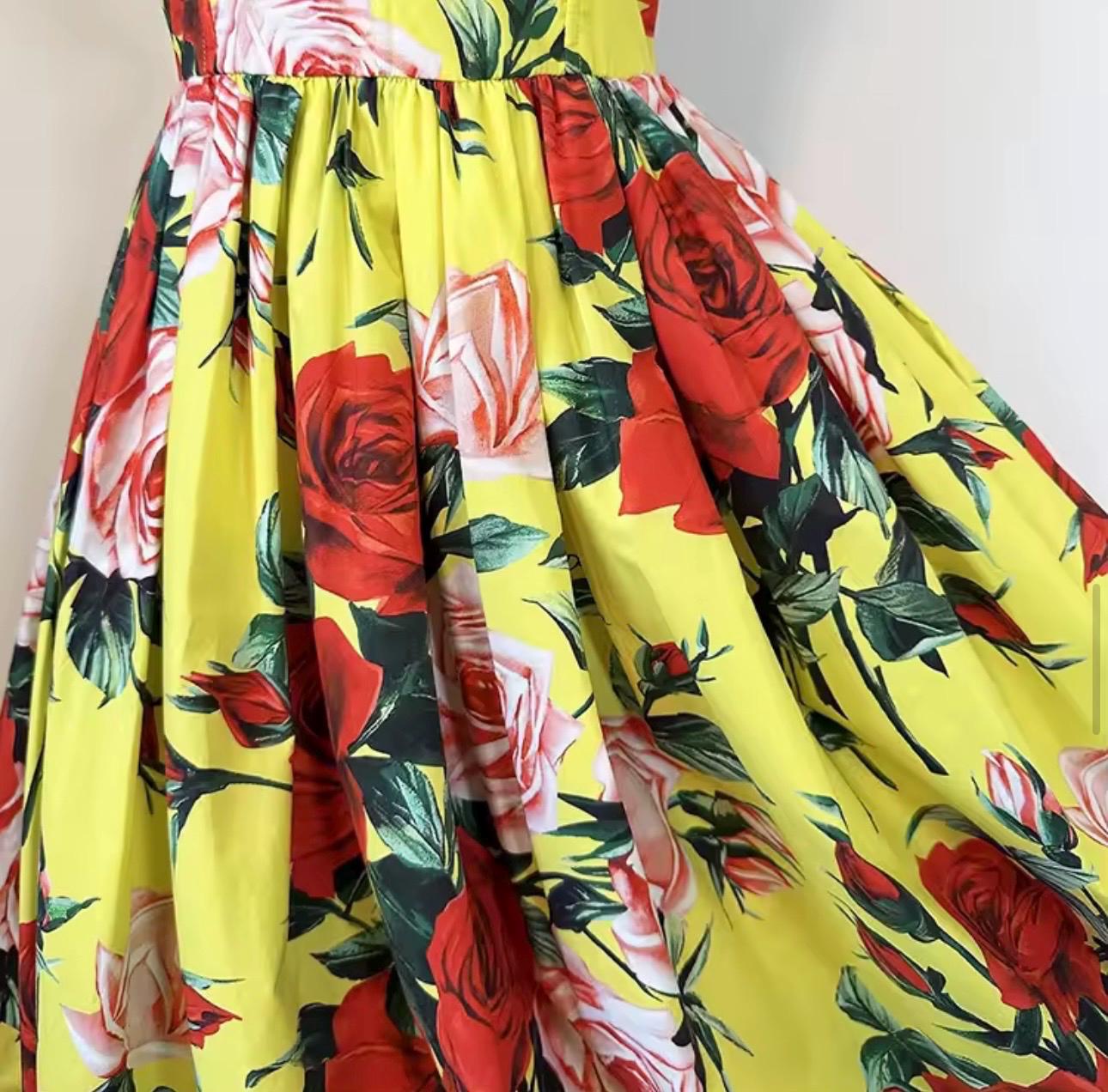 Handmade Italian Cotton Sundress: Gardenia Print Midi Dress