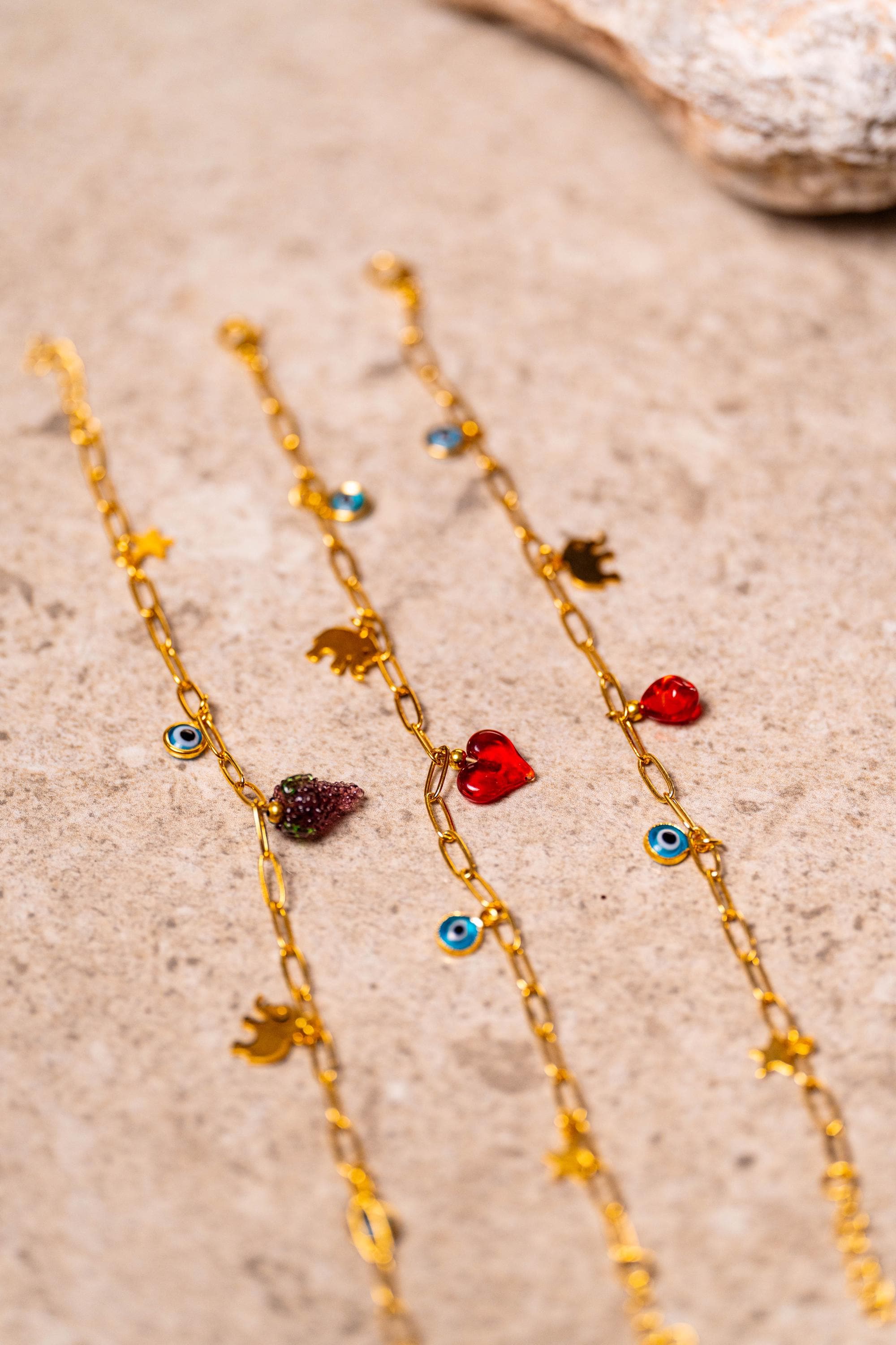 Handmade Murano Glass Gold plated Fruit Heart Charm Bracelet Unique gift