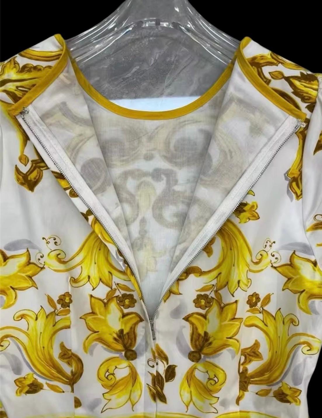 Italian Luxury yellow Tiles Majolica shirt sleeve dress 100% cotton dress
