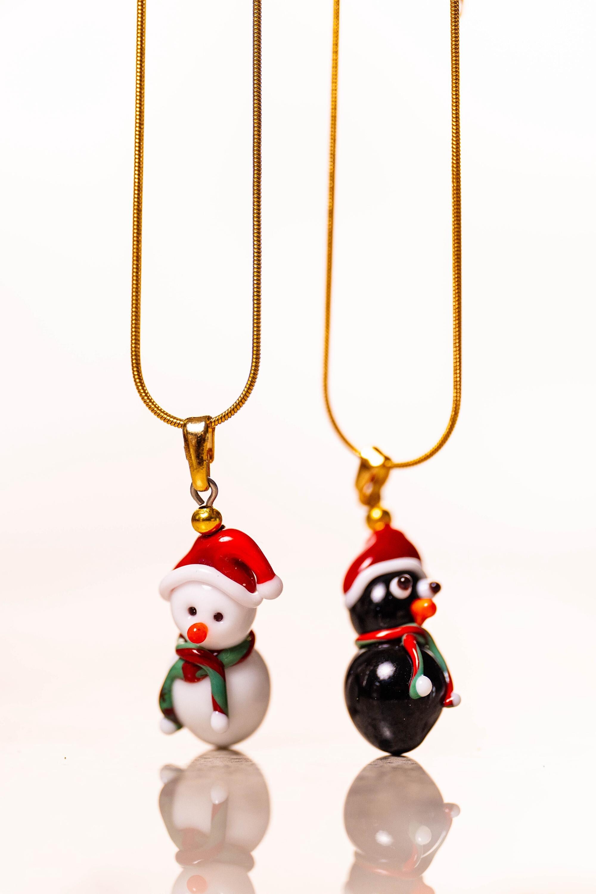 Handmade Murano Glass Christmas Necklace: Snowman or Penguin