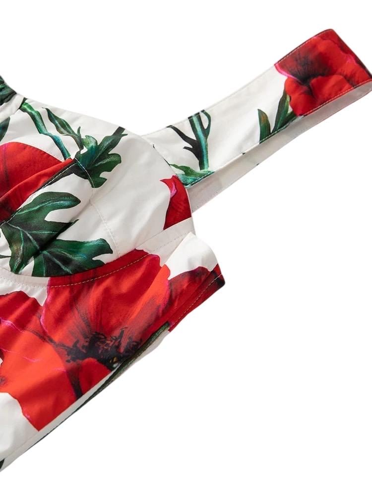 Handmade Italian designer Poppies print push up cotton dress