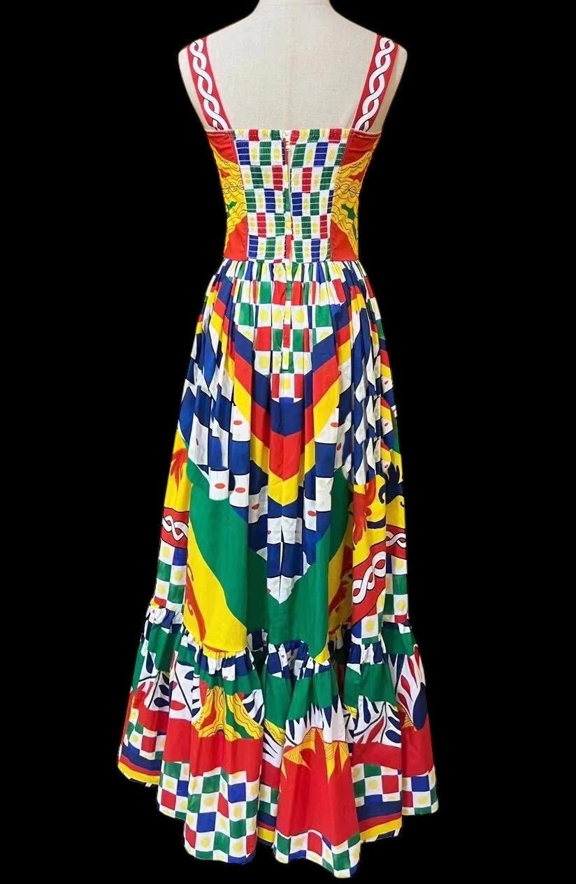 Designer Print Cotton Maxi Dress - Italian Fabric Summer Dress