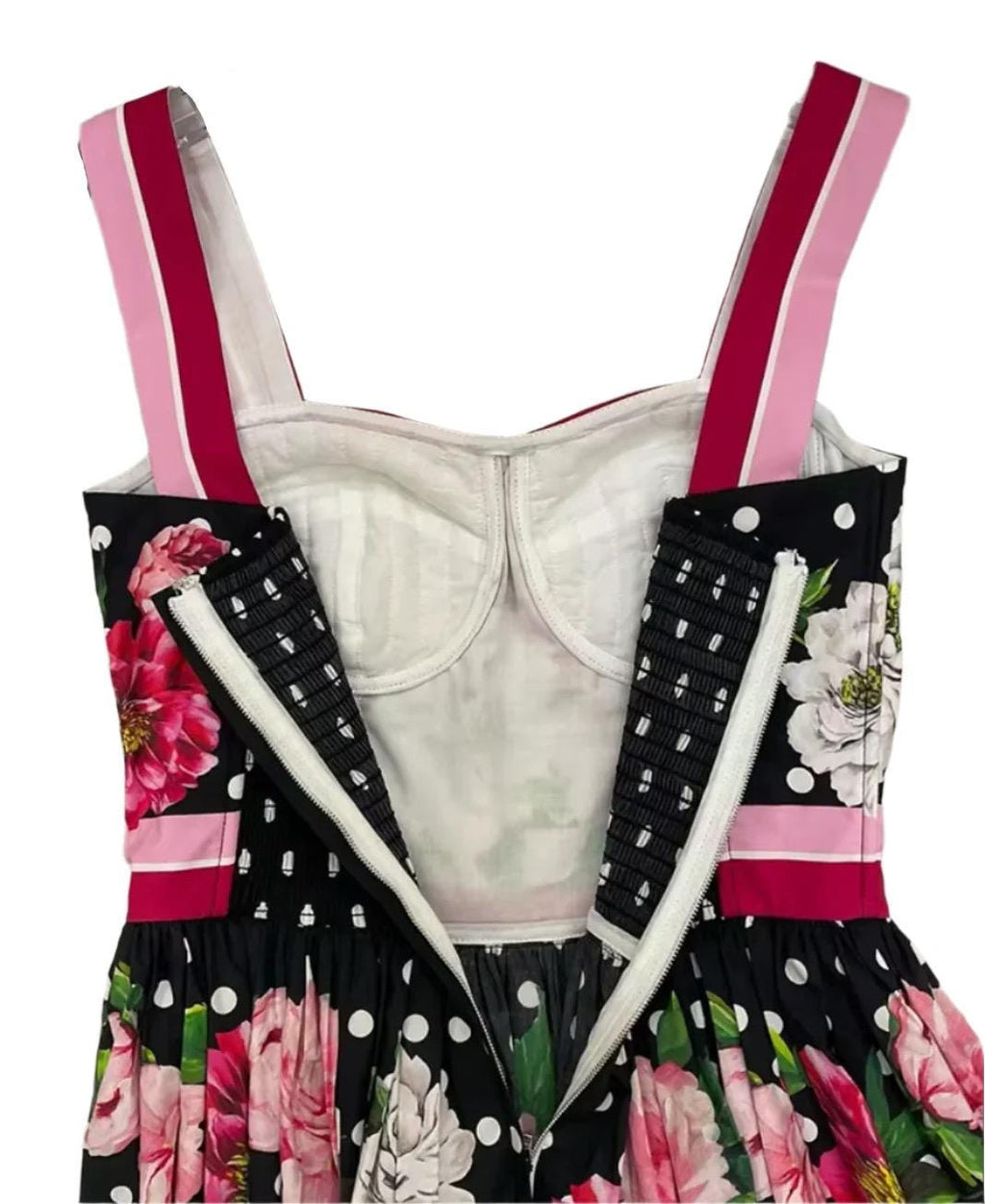 Italian Luxury designer Roses and Polka Dot print push up 100% cotton dress
