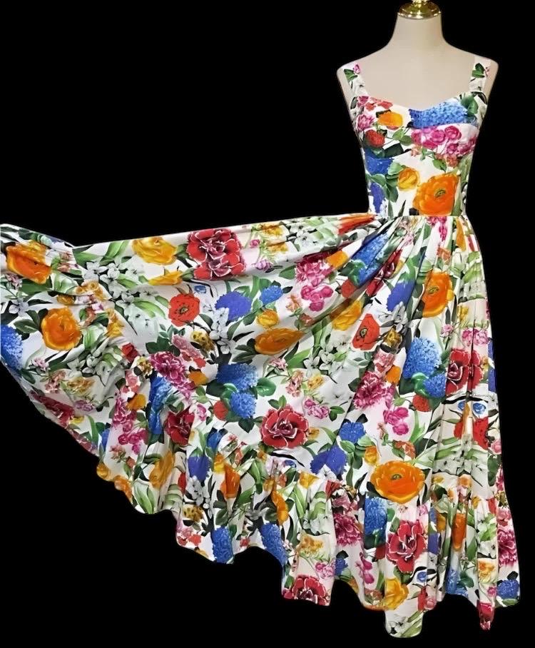 Italian Summer Luxury Multi Floral print 100% cotton dress