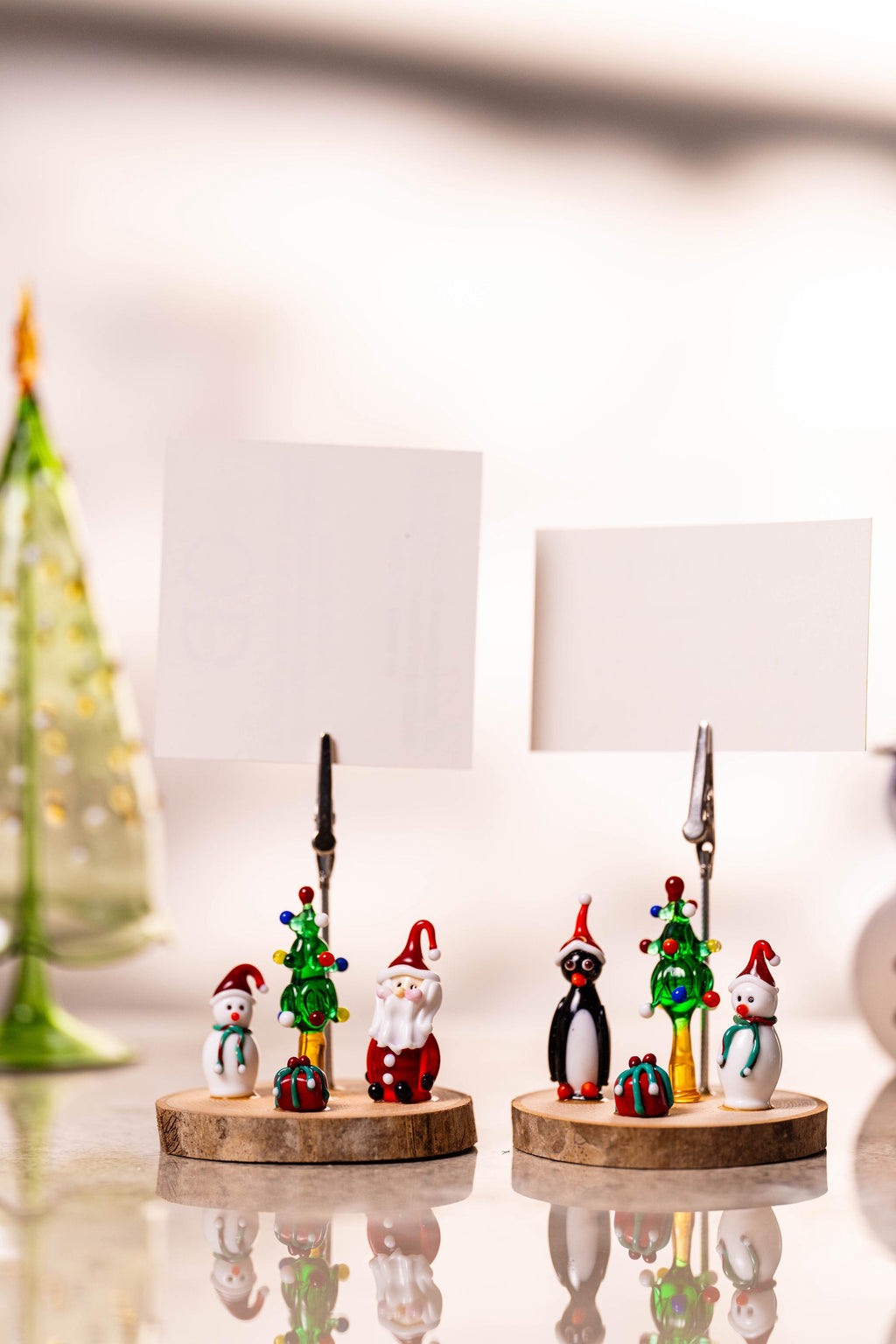 Handmade Murano Glass Christmas Noteholder: Snowman or Penguin Clip