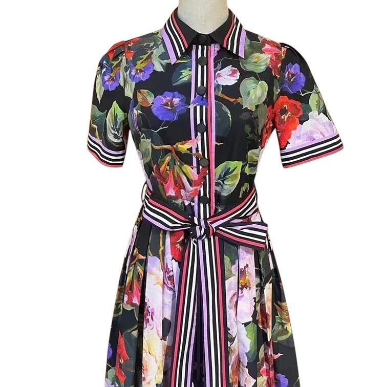 Handmade Floral Print Cotton Dress: Italian Designer Cruise 2024