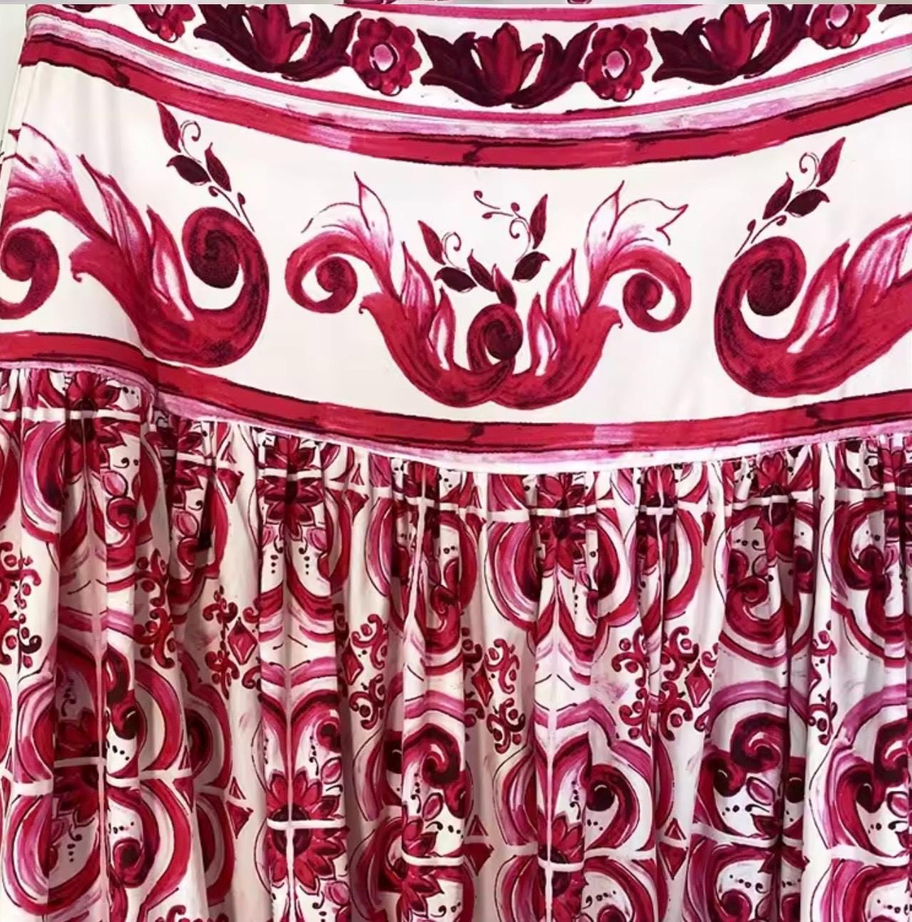 Italian Tile Print Crop Top and Skirt Set: Handmade Cotton Summer Dress