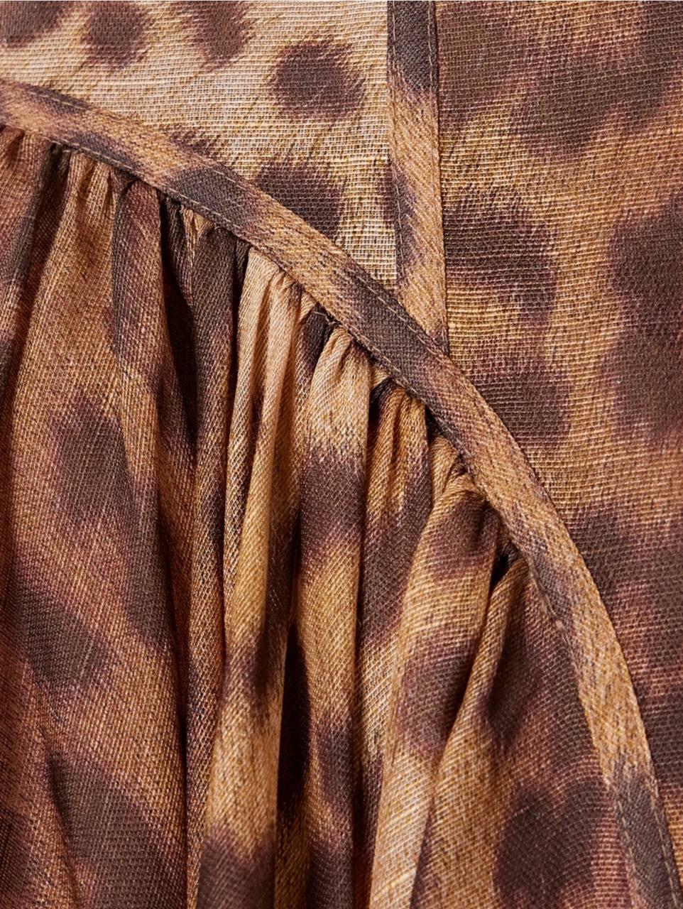 Handmade Italian Linen Silk Mini Dress: Leopard Print, Swarovski Crystals
