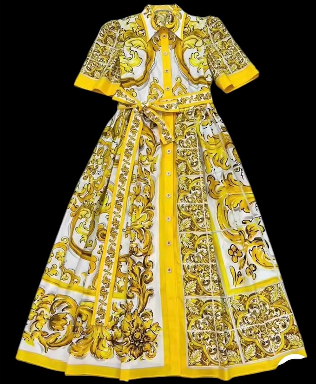 Handmade Italian Majolica Dress: Sicilian Porcelain Cotton Luxury
