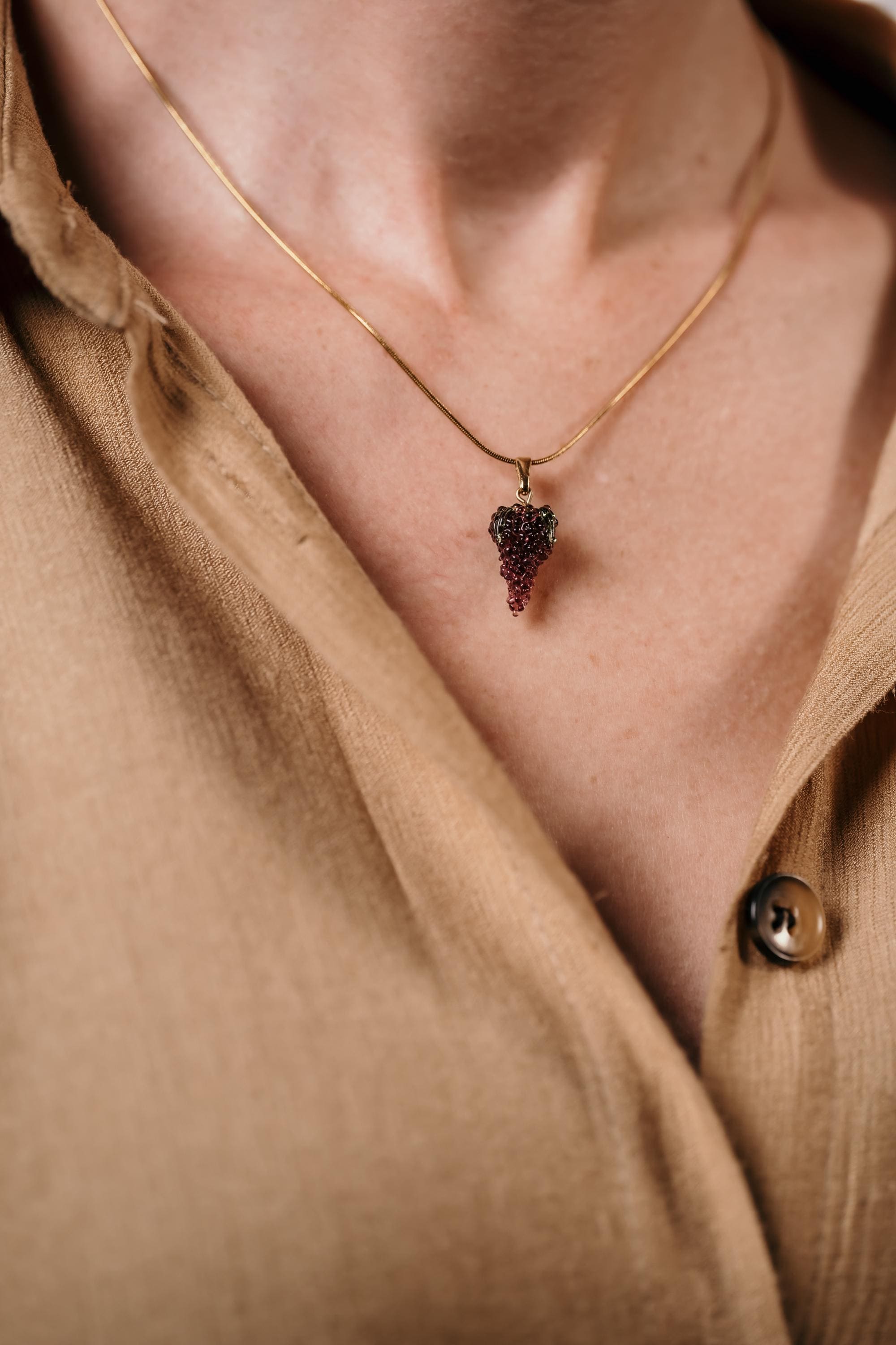 Handmade Murano Glass Grape Necklace: Gold Plated Charm