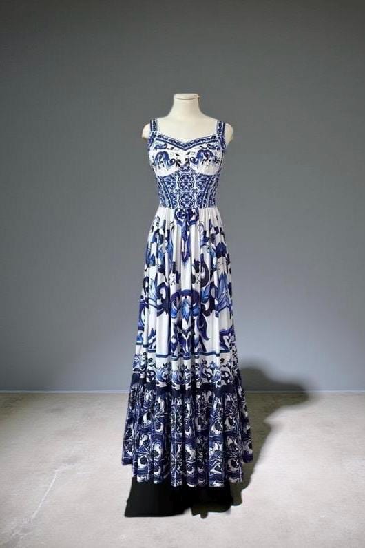 Handmade Italian Cotton Dress: Majolica Print Sicilian Style