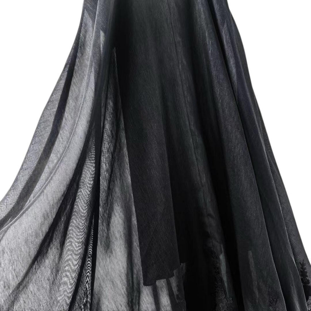 Handmade Linen Silk Midi Dress: Italian Designer Black Dress