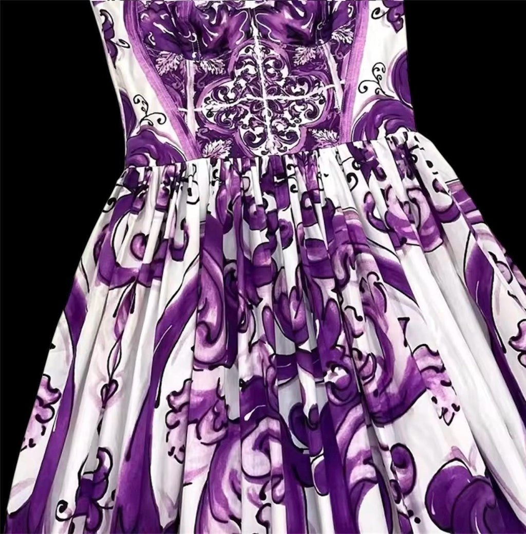 Handmade Italian Cotton Dress: Majolica Print Sicilian Style