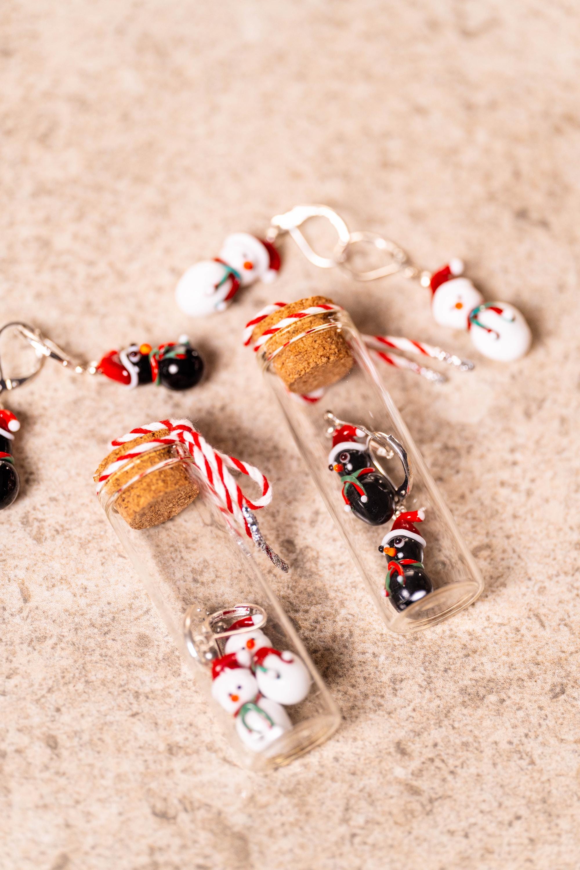 Handmade Murano Glass Christmas Earrings: Sterling Silver Snowman or Penguin