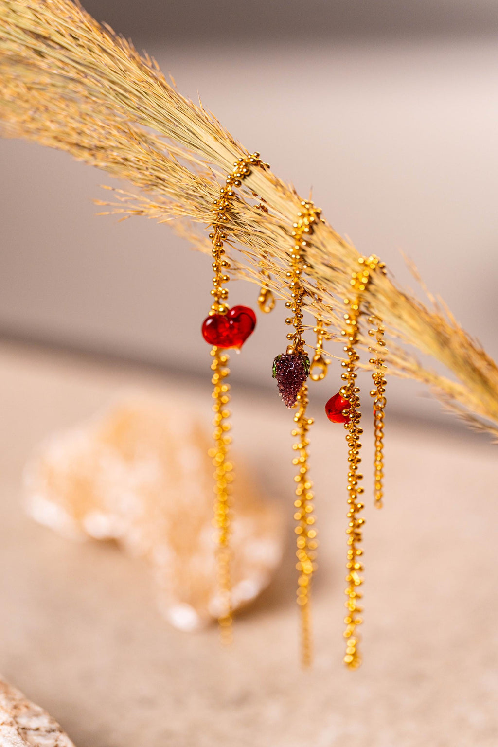 Handmade Murano Glass Gold plated Fruit Heart Charm Bracelet Unique gift