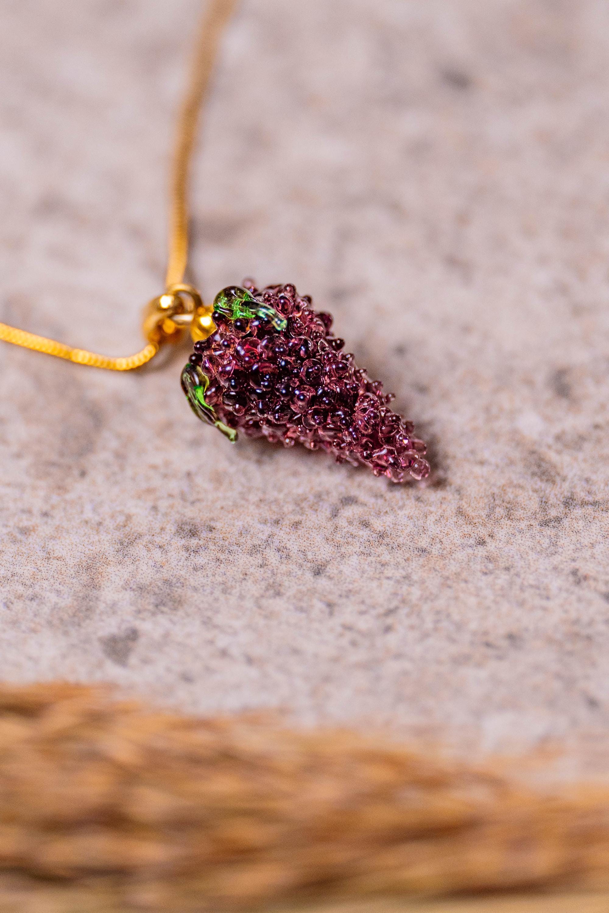 Handmade Murano Glass Grape Necklace: Gold Plated Charm