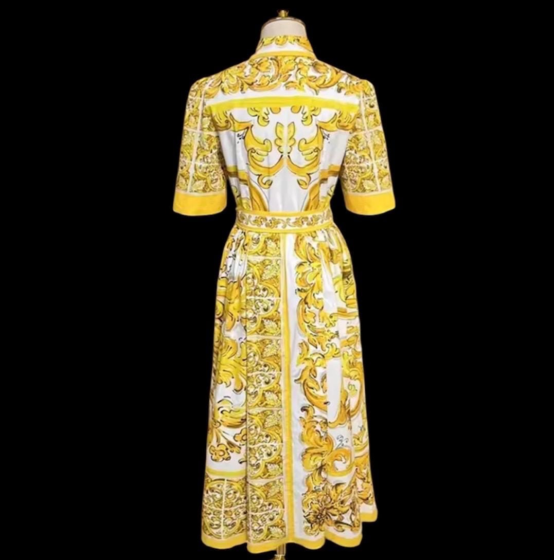 Handmade Italian Majolica Dress: Sicilian Porcelain Cotton Luxury