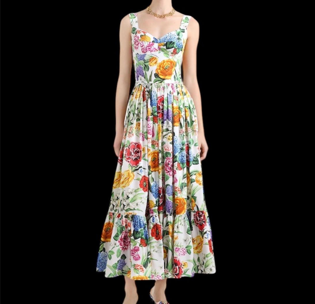 Italian Summer Luxury Multi Floral print 100% cotton dress