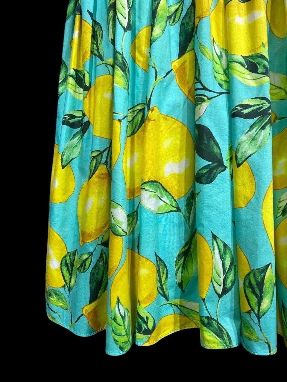 Handmade Italian Lemon Print Corset Mini Dress: 100% Cotton Summer Dress