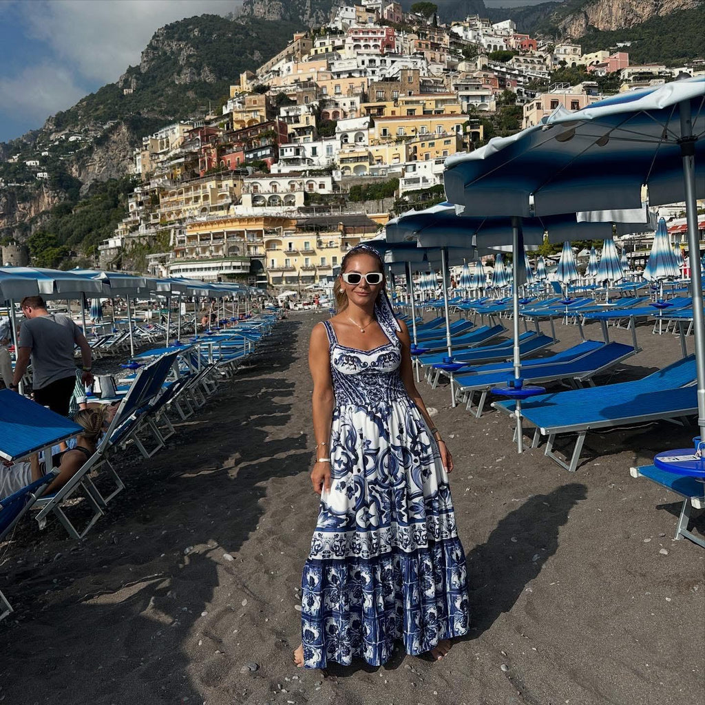 Handmade Italian Cotton Dress: Majolica Print Sicilian Style