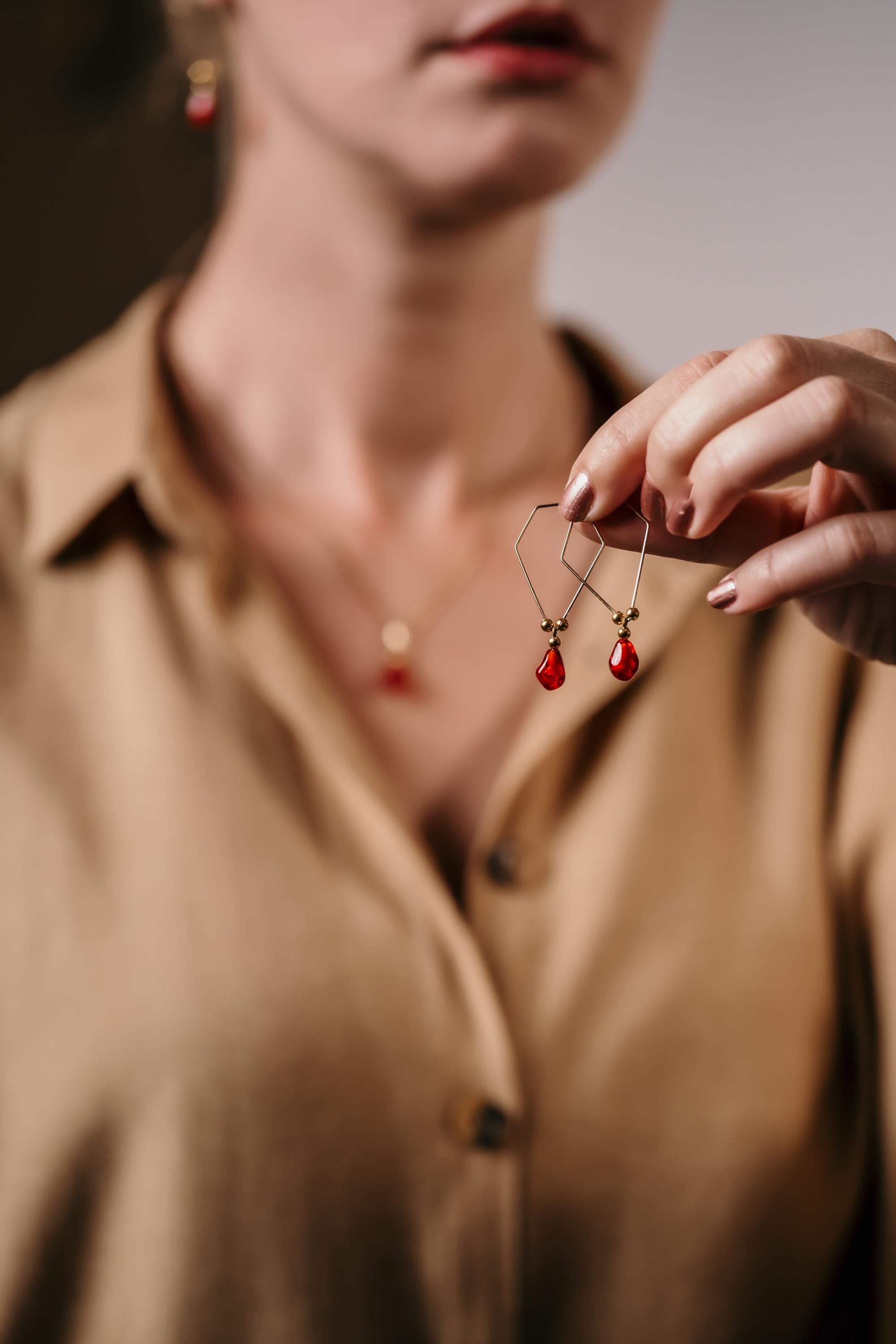 Handmade Gold Plated Pomegranate Earrings: Murano Glass Charm