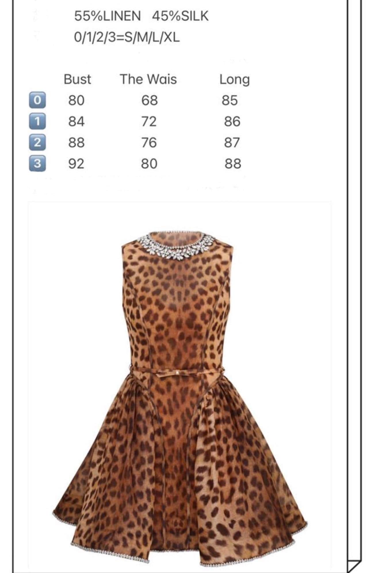 Handmade Italian Linen Silk Mini Dress: Leopard Print, Swarovski Crystals