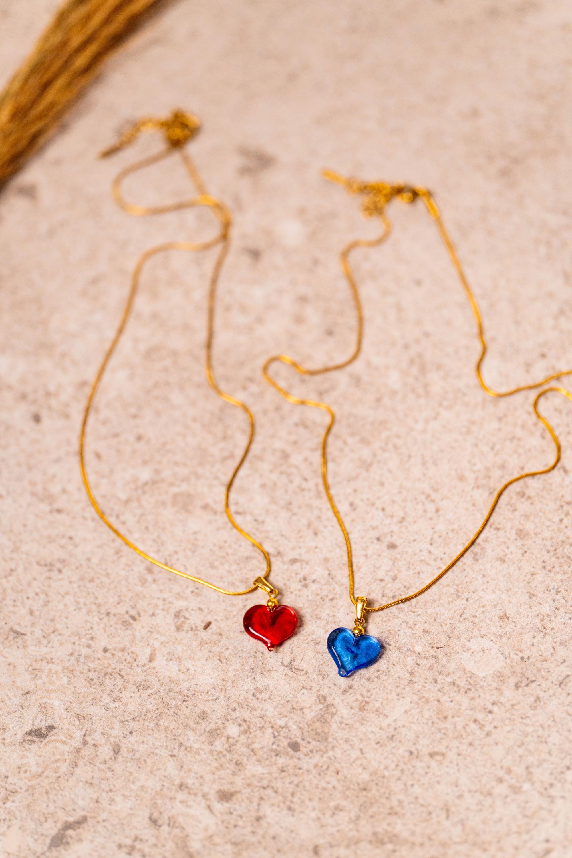 Gold plated Murano Glass Mini Heart Necklace by I Love Murano, Murano Glass Heart, Murano Glass Jewelry, Murano Glass Necklace